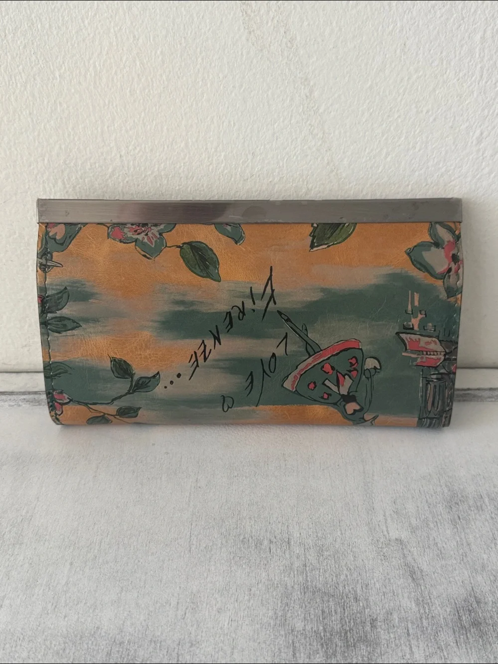 Patricia Nash Cauchy Leather Frame Floral Wallet RFID Beautiful Girl Tan Green B - Picture 3 of 8